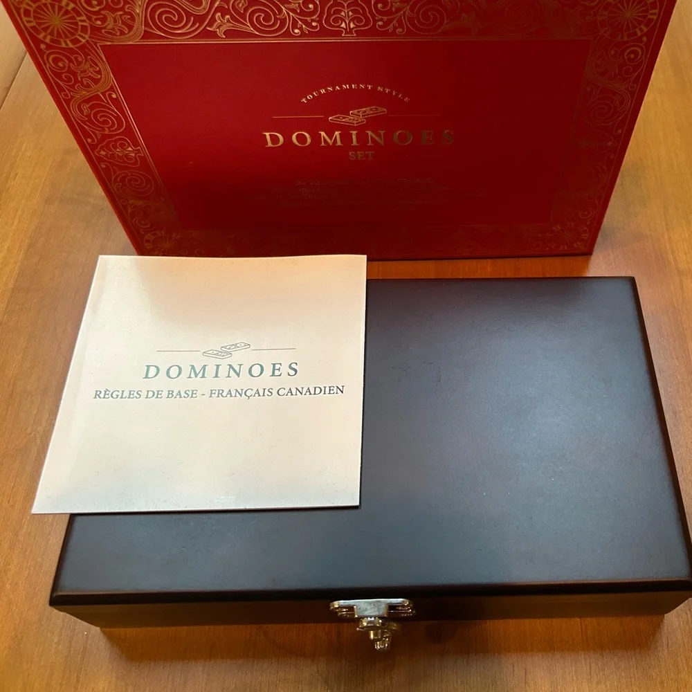 Restoration Hardware NIB Dominoes Set beautifully stored in a Mahogany Box